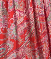 Calessa Petite Size Modern Paisley V-Neck Elbow Sleeve A-Line Tiered Midi Dress