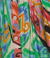 Calessa Petite Size New Mosaic Print Band Collar Split V-Neck 3/4 Sleeve Tiered Shift Dress