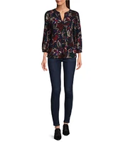 Calessa Petite Size Textured Abstract Print Crew Neck Long Sleeve Top