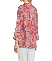 Calessa Petite Size Woven Embroidered Printed Split V-Neck Wrist Length Sleeve Tunic