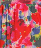 Calessa Plus Size Abstract Brushstroke Print V-Neck Short Sleeve Empire Waist Dress
