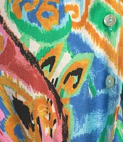 Calessa Plus Size Coordinating Abstract Mosaic Print Point Collar Long Sleeve Tie-Front Blouse