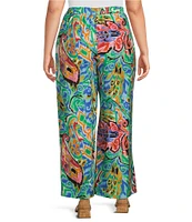 Calessa Plus Size Coordinating Abstract Mosaic Print Wide-Leg Pull-On Pants