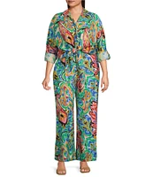 Calessa Plus Size Coordinating Abstract Mosaic Print Wide-Leg Pull-On Pants