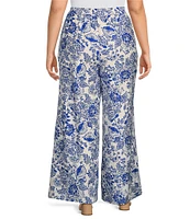 Calessa Plus Size Coordinating Antique Floral Wide Leg Pull-On Pants