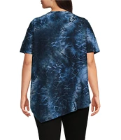 Calessa Plus Size Burnout Knit Round Neck Short Sleeve Asymmetric Hem Tunic