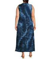Calessa Plus Size Burnout Knit Tie-Dye Print V-Neck Sleeveless Maxi Dress