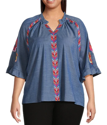 Calessa Plus Size Burnout Round Neck Long Sleeve Stretch Knit top
