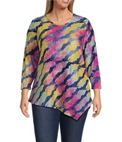 Calessa Plus Size Burnout Tie-Dye Crew Neck 3/4 Sleeve Tunic