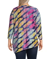 Calessa Plus Size Burnout Tie-Dye Crew Neck 3/4 Sleeve Tunic