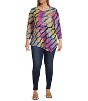 Calessa Plus Size Burnout Tie-Dye Crew Neck 3/4 Sleeve Tunic