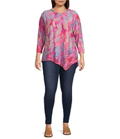 Calessa Plus Size Burnout Tie-Dye Crew Neck 3/4 Sleeve Tunic