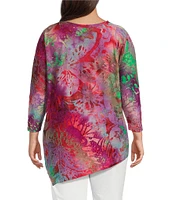 Calessa Plus Size Burnout Tie-Dye Crew Neck Bracelet Sleeve Asymmetric Hem Tunic