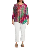 Calessa Plus Size Burnout Tie-Dye Crew Neck Bracelet Sleeve Asymmetric Hem Tunic