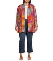Calessa Plus Size Burnout Tie-Dye Open-Front Knit Cardigan