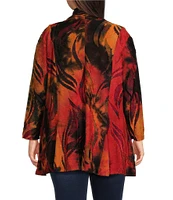 Calessa Plus Size Burnout Tie-Dye Print Shawl Neck Open Front Knit Cardigan