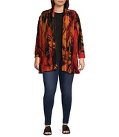 Calessa Plus Size Burnout Tie-Dye Print Shawl Neck Open Front Knit Cardigan