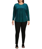 Calessa Plus Size Burnout Velvet Printed Crew Neck Long Sleeve Tunic