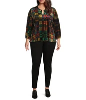 Calessa Plus Size Burnout Velvet Split V-Neck Long Sleeve Tunic