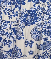 Calessa Plus Size Coordinating Antique Floral Print Embroidered Eyelet Hem Tiered Pull-On Skirt