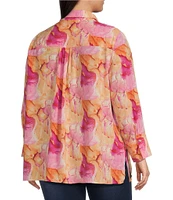 Calessa Plus Size Desert Floral Print Point Collar Long Sleeve Button Front Shirt