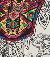 Calessa Plus Size Embroidered Patchwork Print Split V-Neck 3/4 Sleeve Tunic