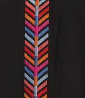 Calessa Plus Size Embroidered Patchwork Ruffle Split V-Neck 3/4 Sleeve Tunic