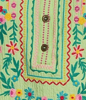 Calessa Plus Size Embroidered Patchwork Split V-Neck 3/4 Sleeve Tunic