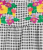 Calessa Plus Size Embroidered Printed Split V-Neck Short Sleeve Ruffle Tunic
