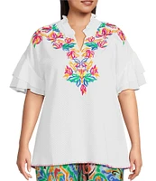 Calessa Plus Size Embroidered Ruffle Sleeve Top
