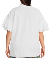 Calessa Plus Size Embroidered Ruffle Sleeve Top
