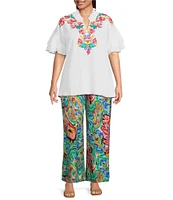 Calessa Plus Size Embroidered Ruffle Sleeve Top
