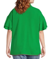 Calessa Plus Size Embroidered Ruffle Sleeve Top