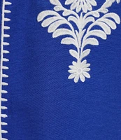 Calessa Plus Size Embroidered Split V-Neck 3/4 Sleeve Button Front Tunic