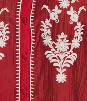 Calessa Plus Size Embroidered Split V-Neck Ruffled 3/4 Sleeve Button Front Tunic
