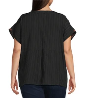 Calessa Plus Size Embroidered Split V-Neck Cap Sleeve Tunic