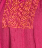 Calessa Plus Size Embroidered Split V-Neck Long Sleeve Tunic