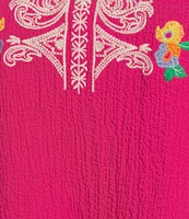 Calessa Plus Size Embroidered Split V-Neck Long Sleeve Tunic