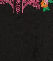 Calessa Plus Size Embroidered Split V-Neck Long Sleeve Tunic