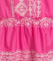 Calessa Plus Size Embroidered Split V-Neck Short Puff Sleeve Shift Dress