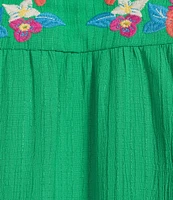 Calessa Plus Size Embroidered Split V-Neck Short Ruffle Sleeve Tunic