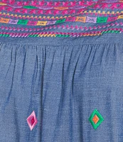 Calessa Plus Size Embroidered Square Neck Short Sleeve Tunic