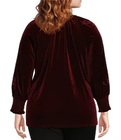 Calessa Plus Size Embroidered Stretch Velvet Crew Neck Long Sleeve Tunic