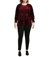 Calessa Plus Size Embroidered Stretch Velvet Crew Neck Long Sleeve Tunic