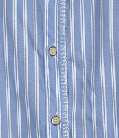 Calessa Plus Size Embroidered Stripe Split V-Neck 3/4 Sleeve Button Front Shirt