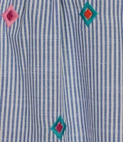 Calessa Plus Size Embroidered Stripe Square Neck Short Puff Sleeve Tunic