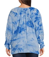 Calessa Plus Size Embroidered Tie Dye Split V-Neck 3/4 Sleeve Tunic