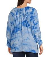 Calessa Plus Size Embroidered Tie Dye Split V-Neck 3/4 Sleeve Tunic