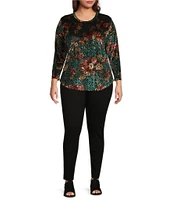 Calessa Plus Size Floral Burnout Velvet Crew Neck Long Sleeve Tunic