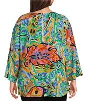 Calessa Plus Size Knit Abstract Mosaic Print Crew Neck 3/4 Sleeve Tunic
